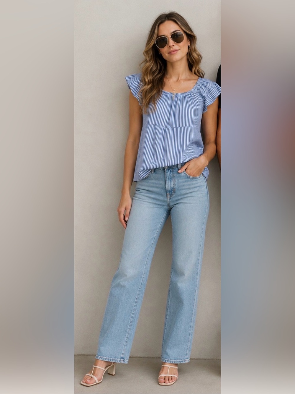 BCBGMaxAzria Navy and White Striped  SILK BLOUSE